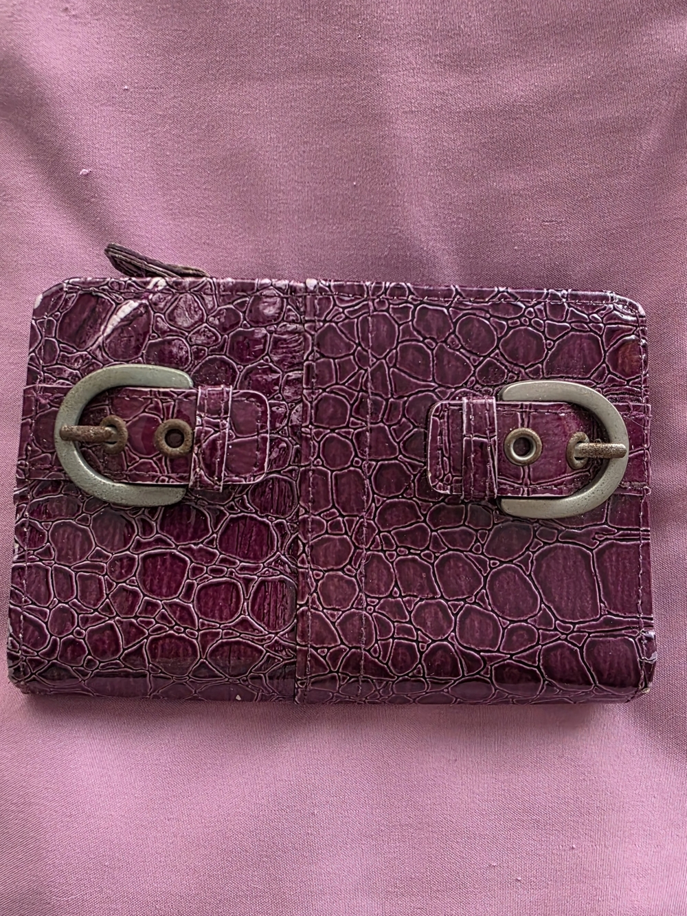 Stylish Croc-Embossed Purple Wallet with Buckle Detail